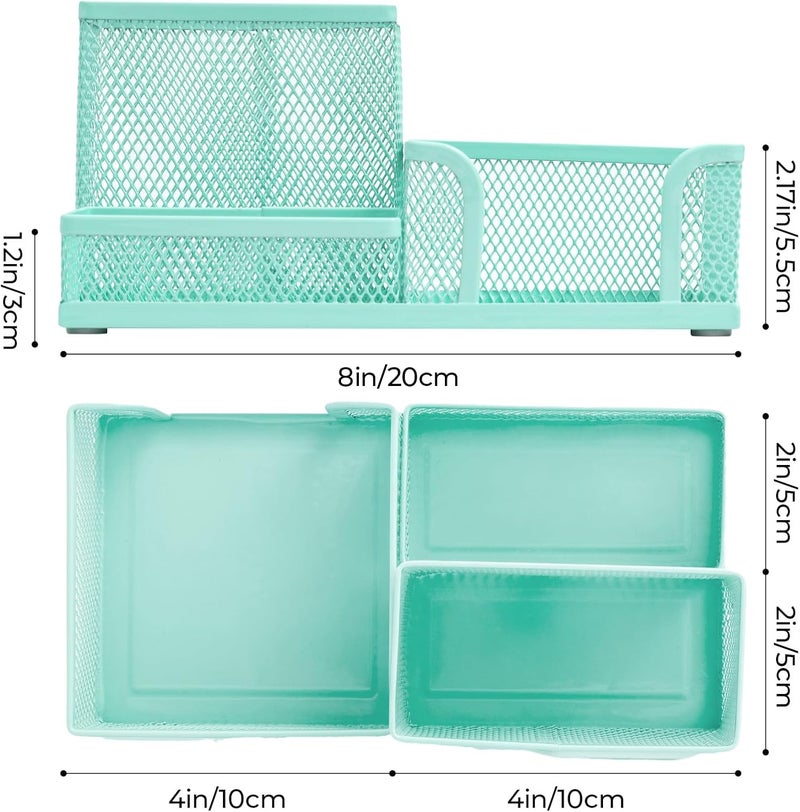 MG Mesh Pen Holder Desk Organizers Pencil Holder for Desk Light Blue, 3 Compartments Metal Office Supply Organizer with Sticky Notes Holder for Home Office - Image 2